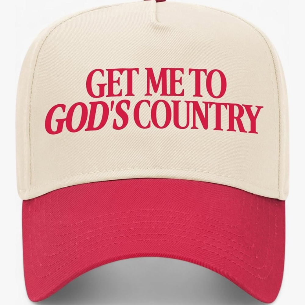 Cream and Red Cap with Bold Text